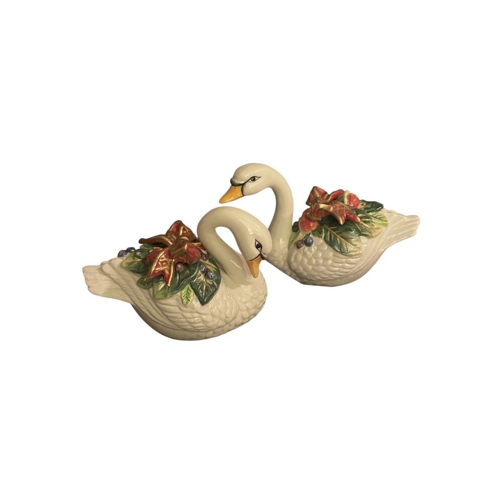 Vintage Y2K Fitz and Floyd Holiday Swan Christmas Salt and Pepper Shakers